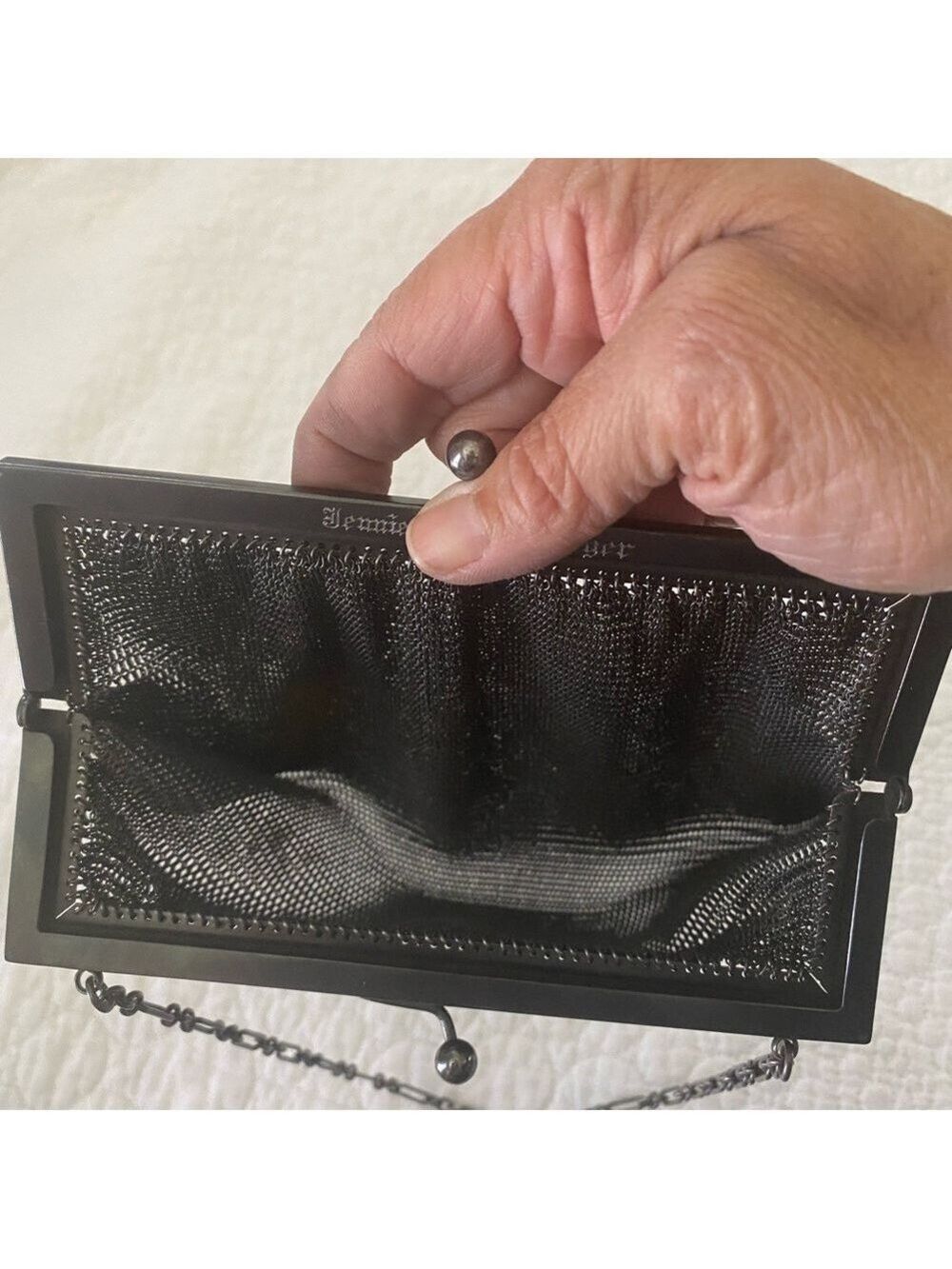 Antique German silver/ grey color mesh chains links evening purse/ clutch bag. - Picture 3 of 7
